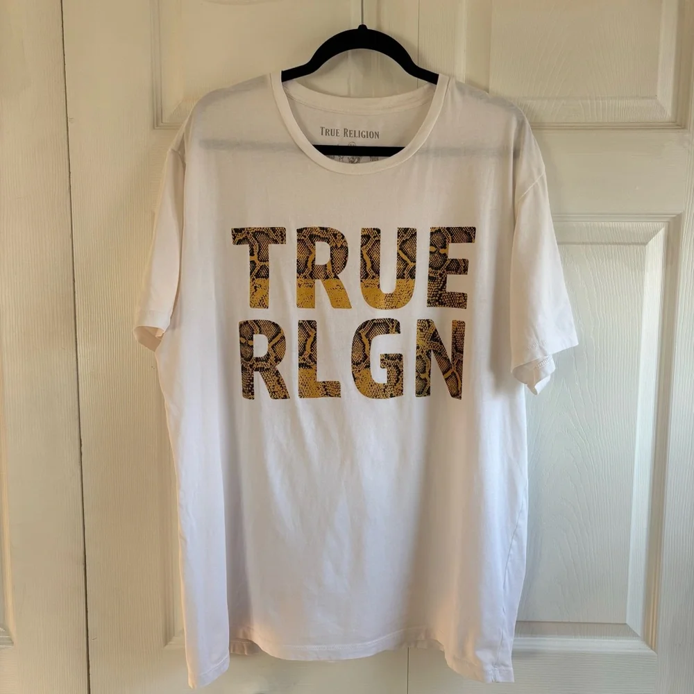 True Religion Men's‎ Snake Print Graphic Logo Tee T-Shirt White XXL Streetwear